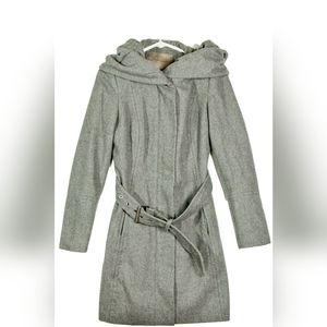 Zara Peacoat Coat Zip with Belt GrayOversized Hood Gray XS